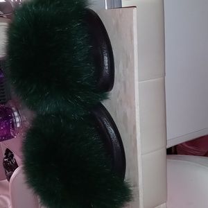 100 % Genuine Fox Fur Green Slippers